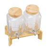 Beverage Dispenser, 2 Pack 1 Gallon Drink Dispensers for Parties, Glass Juice Dispenser with Wood Stand, Stainless Steel Spigot, Infuser