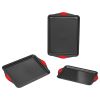 Baking Pans Set, 3-Piece, Nonstick Carbon Steel Cookware Sheets & Trays, Stackable Kitchen Oven Bakeware Cooking Sets with Silicone Handles