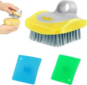 Vegetable Brush Scrubber for Food â€“ 3-Pack Multi-Color Vegetable Brush with Soft & Hard Bristles, Silicone Handle Potato Scrubber