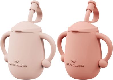 Pack of 2 Silicone Baby Training Cup, Shatterproof Toddler Sippy Cups with Straw, Open Cup for Baby, 6+ Months 5 Oz