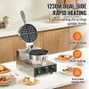 Commercial Waffle Maker, 1230W Round Waffle Baker Machine, Non-Stick Stainless Steel Belgian Waffle Iron with Temperature and Time Control, Handle