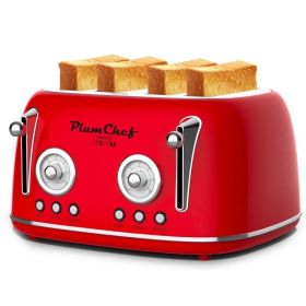 4 Slice Retro Style Toaster, Dual Control Toaster With Warming Rack, 6 Browning Settings, Bagel/Defrost Functions, Removable Crumb Tray, Stainles (Option: RED)
